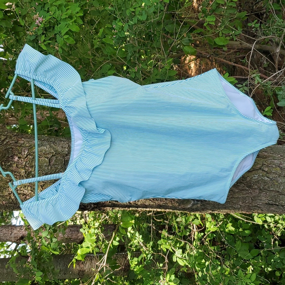 Lands End LONG torso Off The Shoulder Ruffle One Piece Swimsuit Size 18L